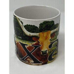 Americaware Texas 18oz Coffee Mug Cup 3D Lettering Longhorn Steer 2007 *No Chips